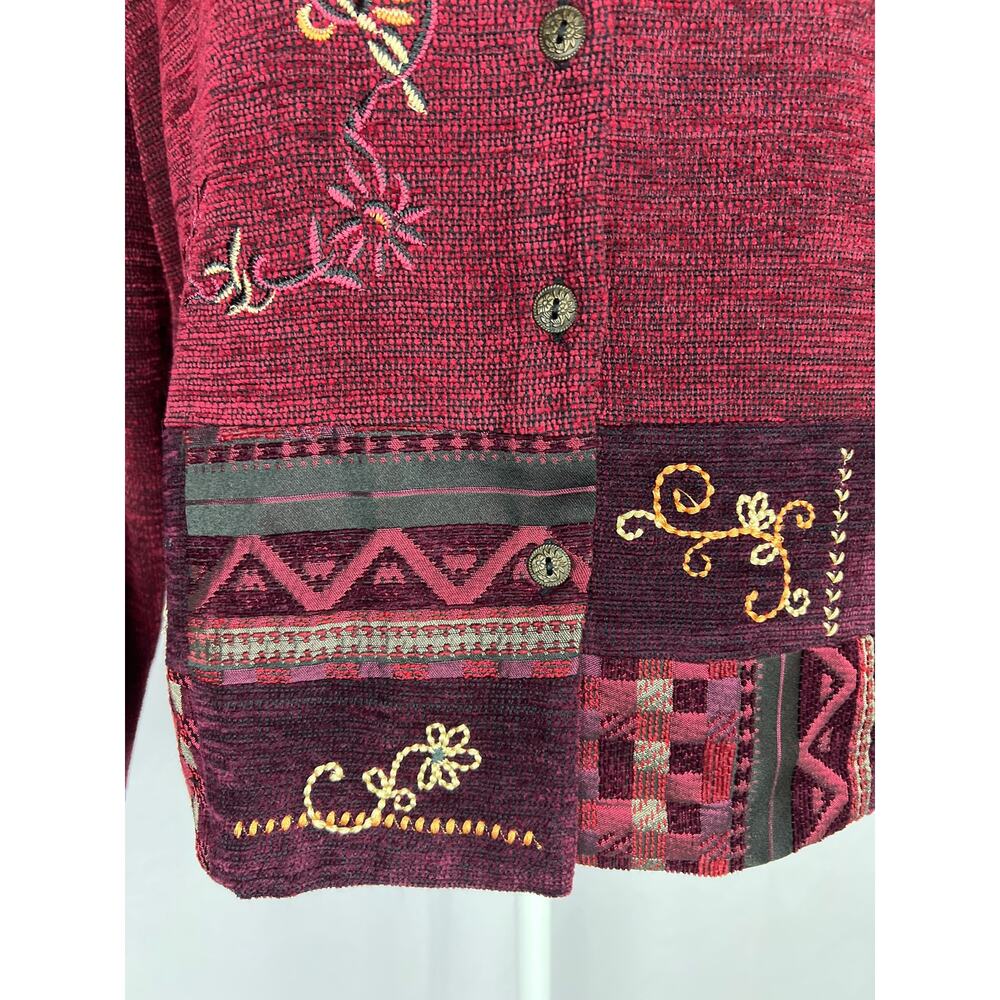 Boho Cottagecore Patchwork Embroidered Jacket Red… - image 2
